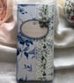 Blue Floral Pocket Journal - Handmade Slimline Notebook with Lace - 44 pages