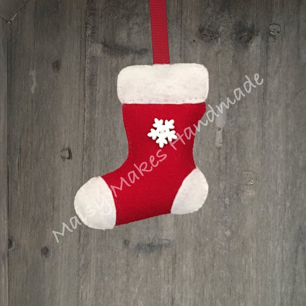 Christmas Stocking 100% Wool Felt Hanging Decoration in Red & White