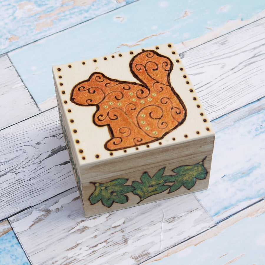 Squirrel Pyrography Wooden Box