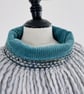 Reversible Blue and Green Merino Wool Cowl with Blue Cord Reverse. - Image 6