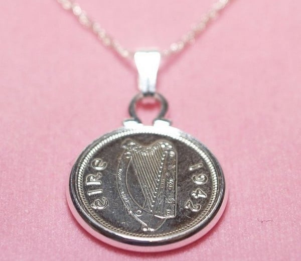 1946 80th Birthday Anniversary Irish Threepence coin pendant plus 18inch SS chai