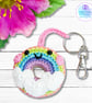 Crochet rainbow doughnut bag charm, rainbow decoration, rainbow gift, bag charm. - Image 1
