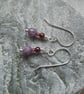   Argentium Silver With Plum Blossom Tourmaline and Garnet Earrings