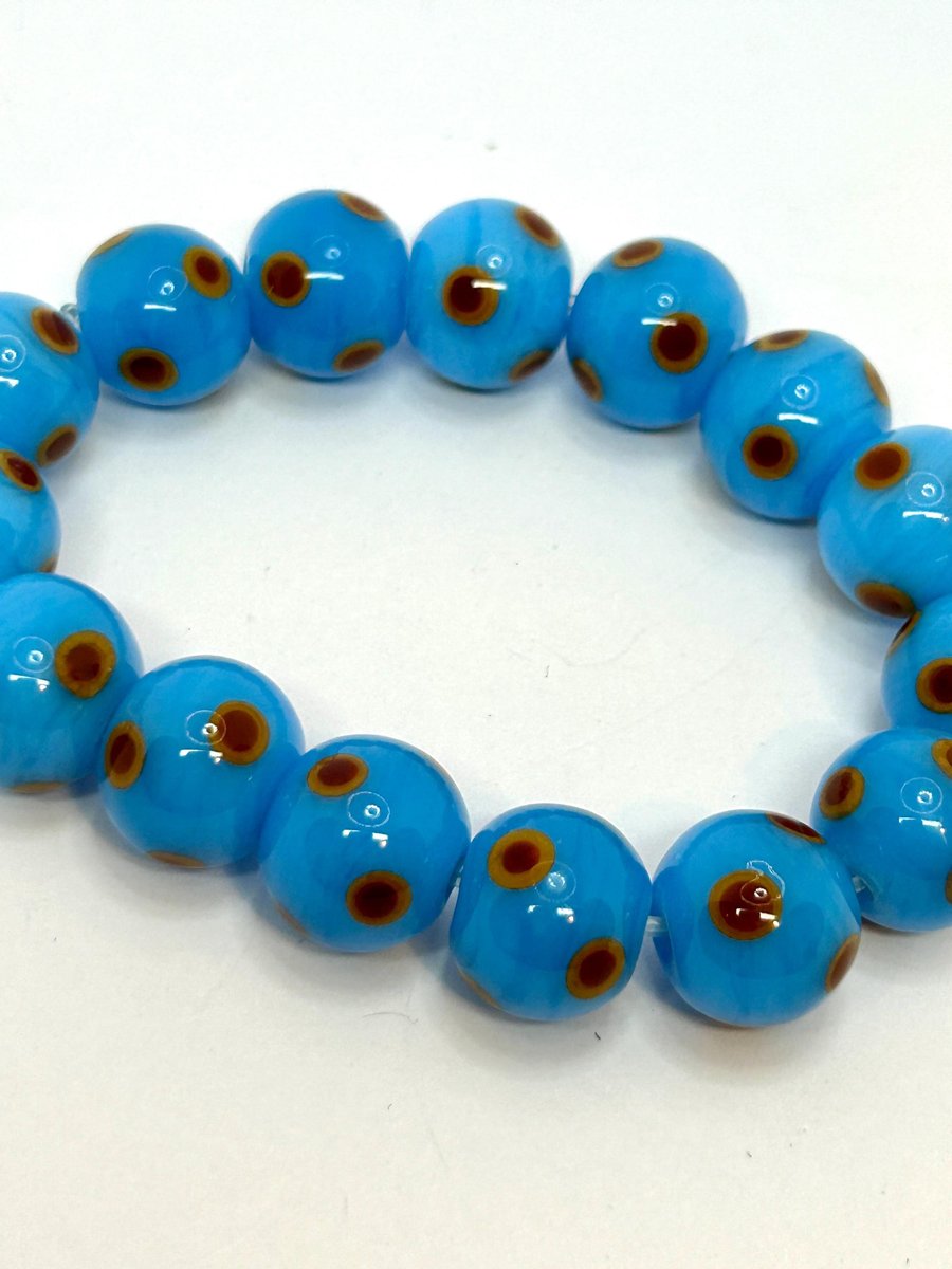 Handmade bracelet with handmade blue and brown lampwork glass beads