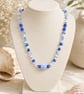Coastal Blue and White Beaded Necklace - Handmade 