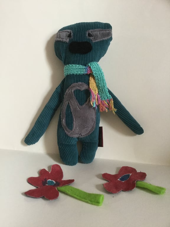 Jade Handmade Plushie Laid back Sloth with knitted scarf, Nursery, Gift