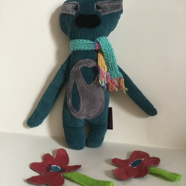 Jade Handmade Plushie Laid back Sloth with knitted scarf, Nursery, Gift