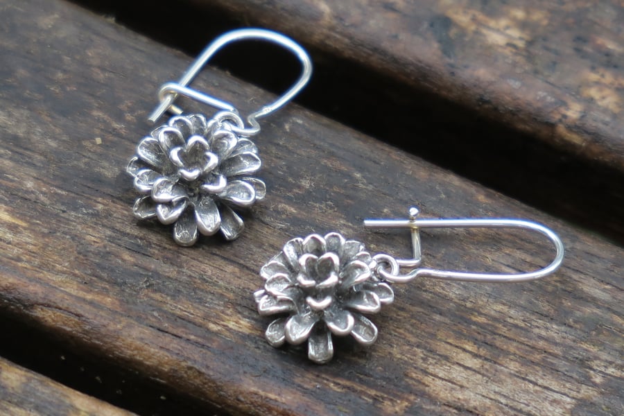 Silver Flower Earrings, Flower Earrings, Sterling Silver Dangle Earrings