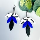 Blue, Black & White Polymer Clay Hoops Earrings 