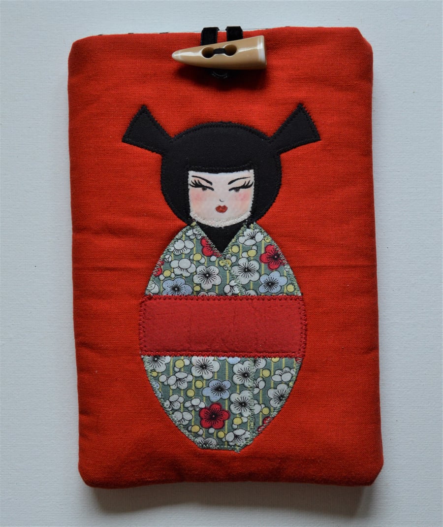 Red Applique Kokeshi Doll 7" Tablet Case