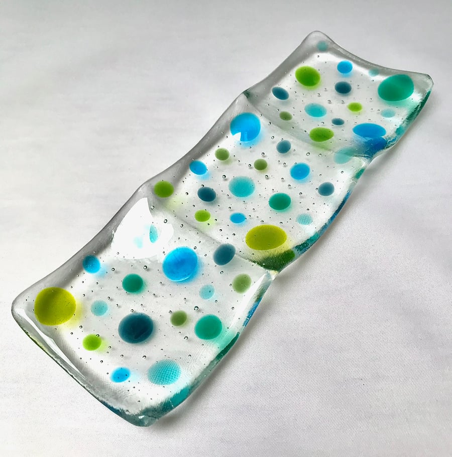 Green and Blue Polka Dot Candle or Trinket Tray