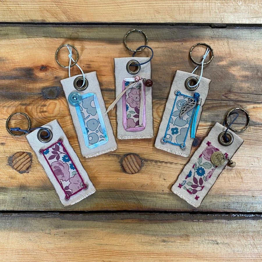Tea Dyed Fabric Keyrings