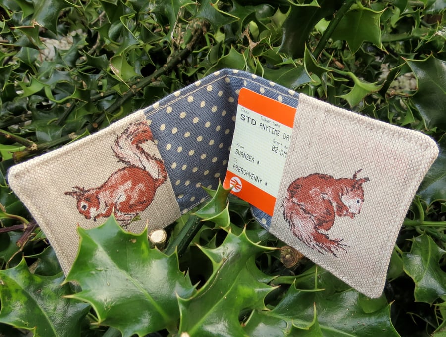 Oyster card holder. A fabric wallet with a squirrel design. Ticket holder.