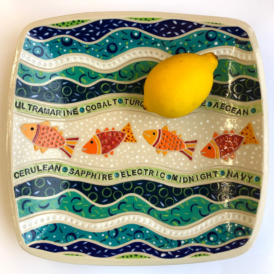 FISH BLUES STONEWARE CERAMIC DISH