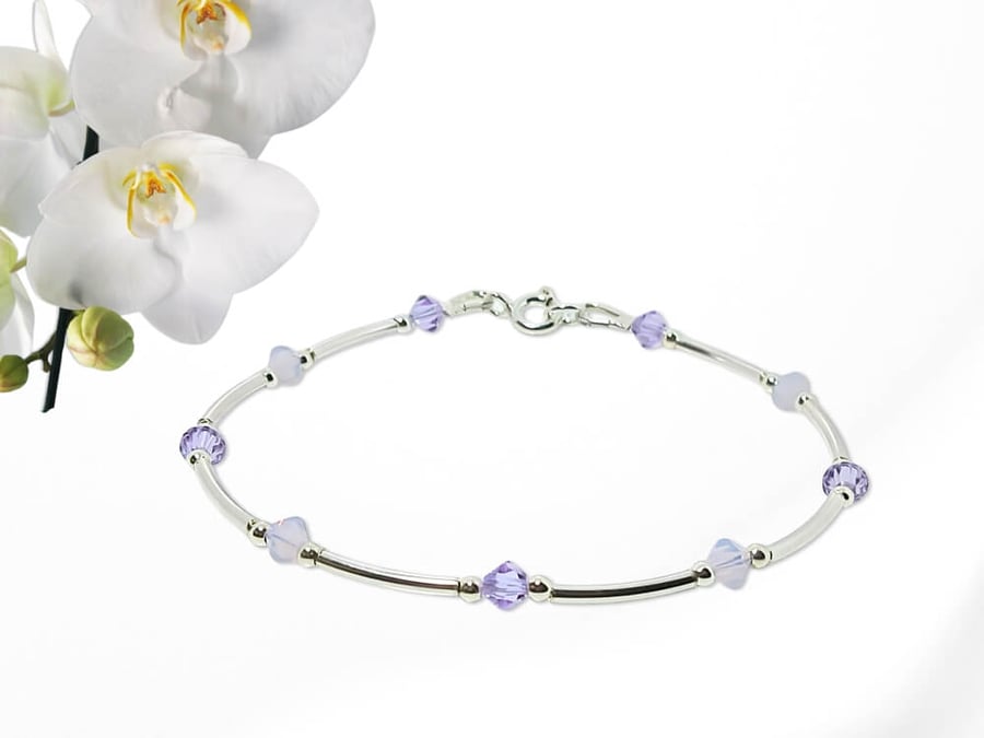 Sparkly Violet & Violet Opal Premium Crystals & Sterling Silver Slim Bracelet