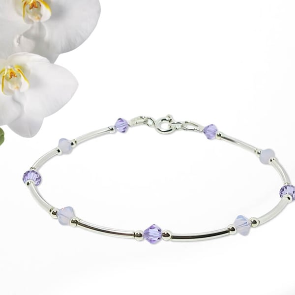 Sparkly Violet & Violet Opal Premium Crystals & Sterling Silver Slim Bracelet