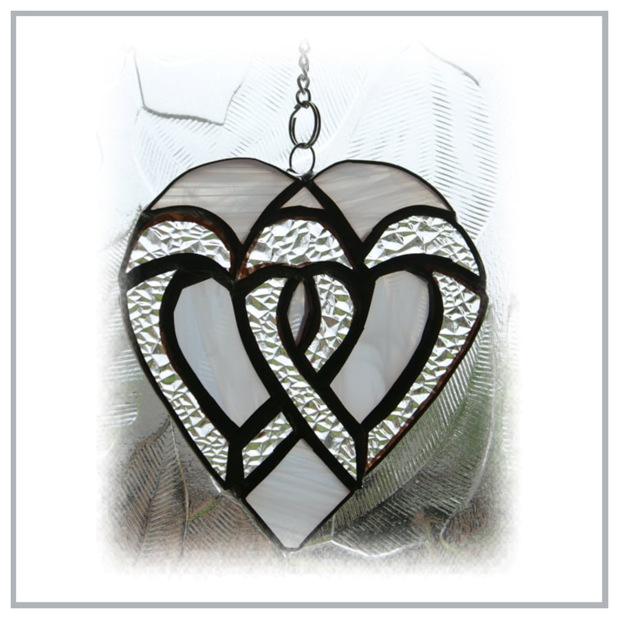 Silver Wedding Hearts Stained Glass Suncatcher  Handmade