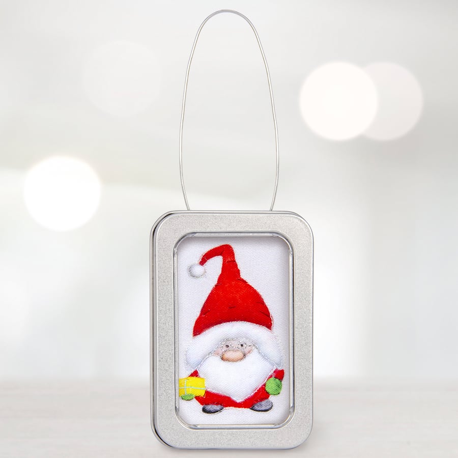 Santa Christmas decoration, 3D Father Christmas in a little tin, decoration