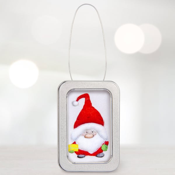 Santa Christmas decoration, 3D Father Christmas in a little tin, decoration