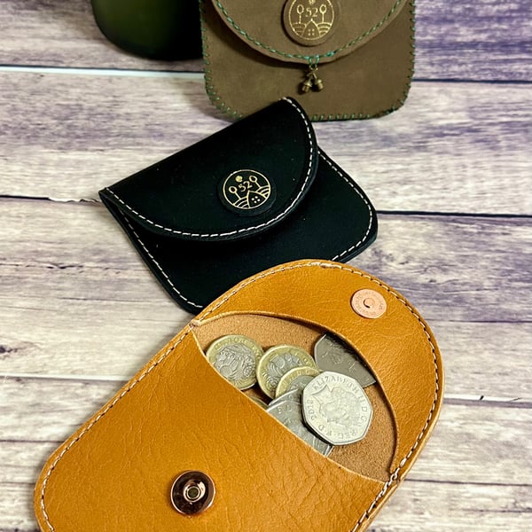 Leather coin purse with card holder.