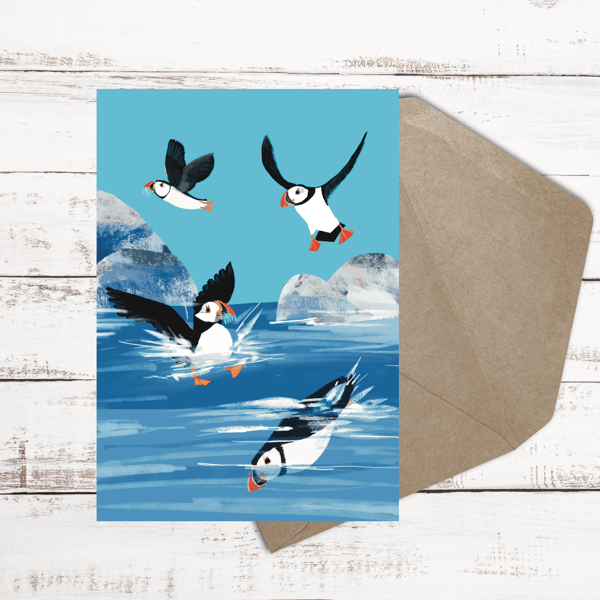 Puffin card coastal  blank card all occasions