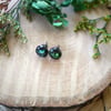 Pearlescent Green and Black Resin and Stainless Steel Earring Studs