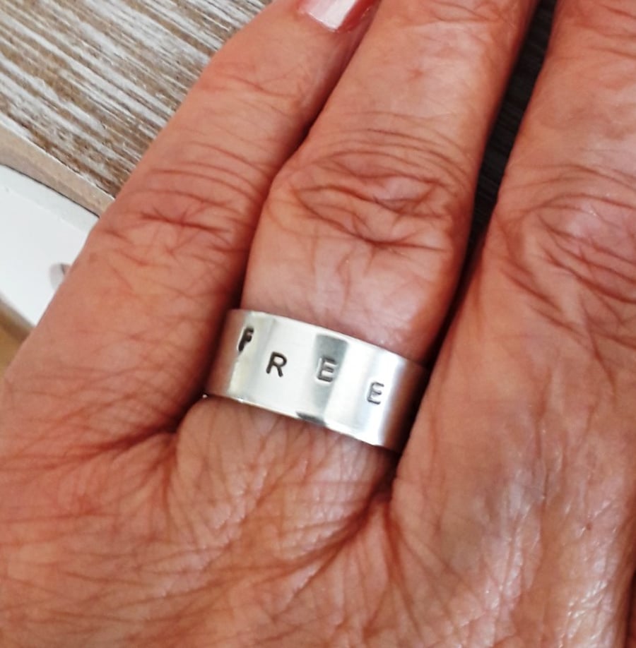 Silver text ring Personalized , word , adjustable,  made to order, small size 