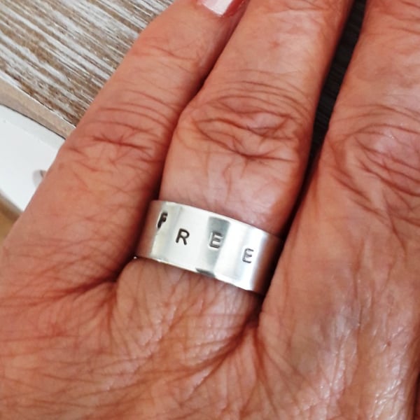 Silver text ring Personalized , word , adjustable,  made to order, small size 