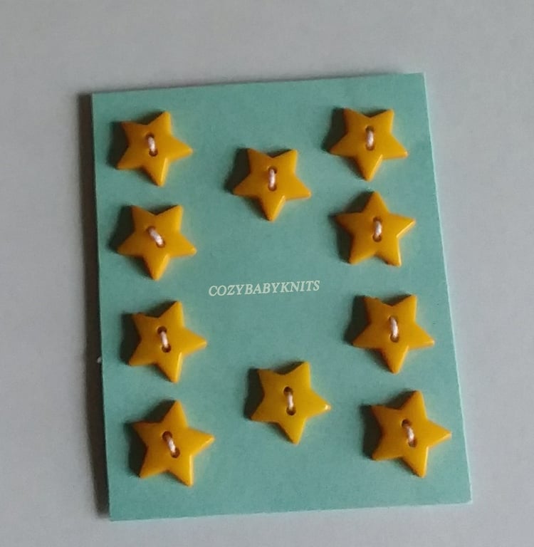 16MM MUSTARD YELLOW PLASTIC STAR BUTTONS WITH TWO HOLES FOR ATTACHING 