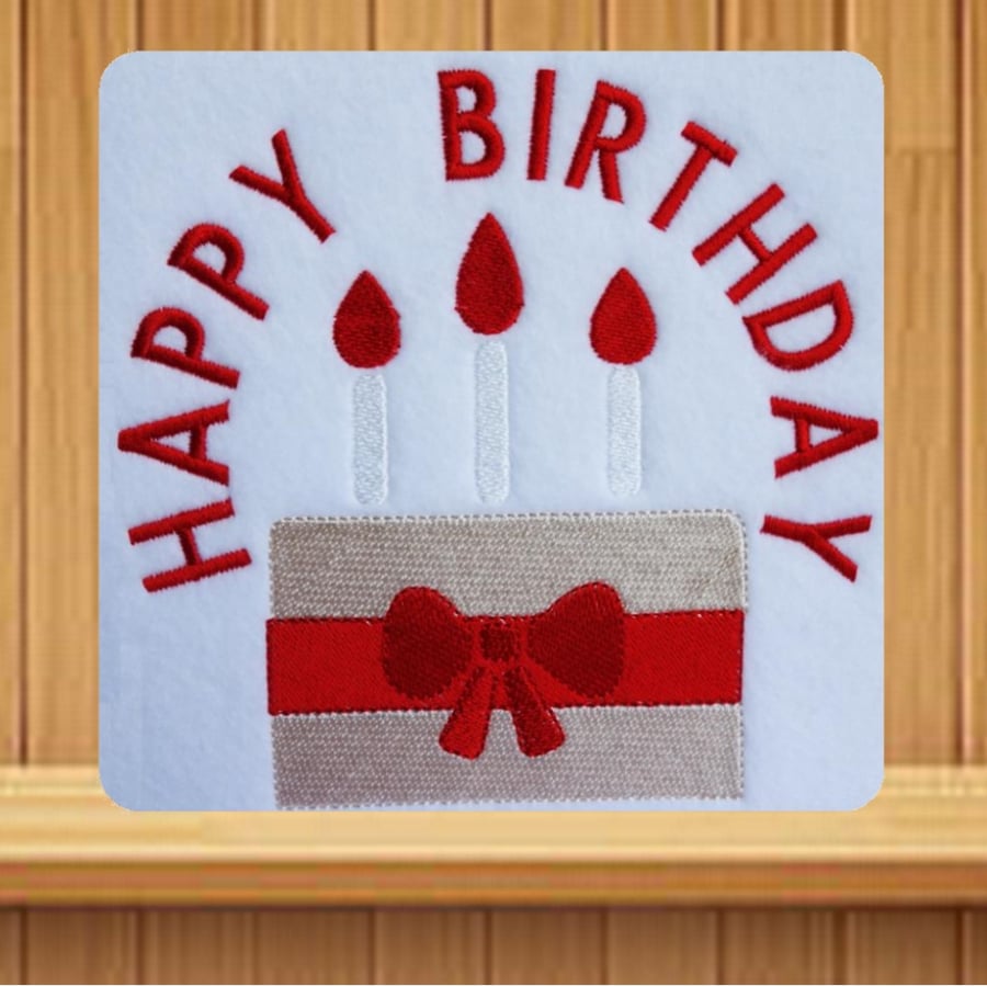 Handmade happy birthday cake greetings card embroidered design