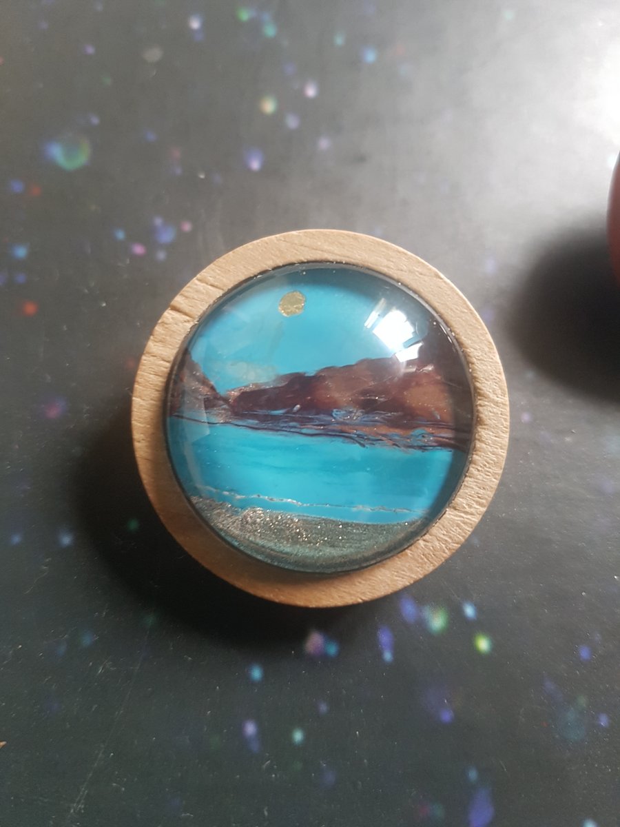 Seascape wooden handmade brooche