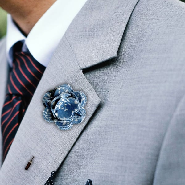 Flower Lapel Pin, Blue Flower, Wedding Buttonhole