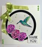 Handmade Hummingbird Thank You Card with Ribbon Bow - Image 1