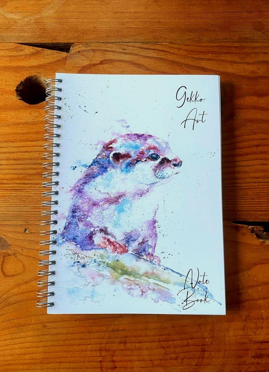 Otter Watercolour Notebook, Notepad, A5 Size, Spiral bound Wildlife Art Notebook