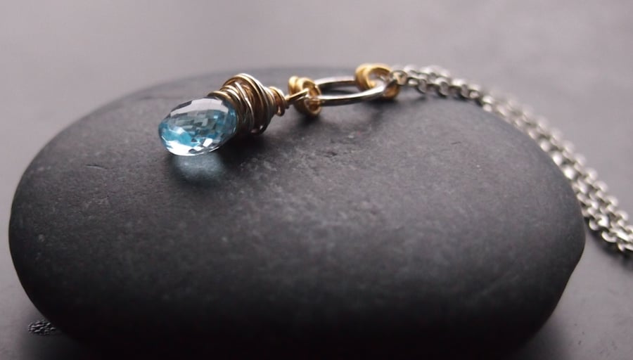 Fine Chain Silver Necklace with Blue Topaz (December Birthstone)