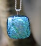 Turquoise dichroic layered glass pendant, dichroic fused glass necklace ...