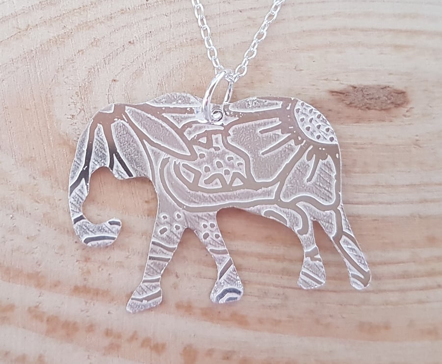 Sterling Silver Etched Mehndi Elephant Necklace Pendant