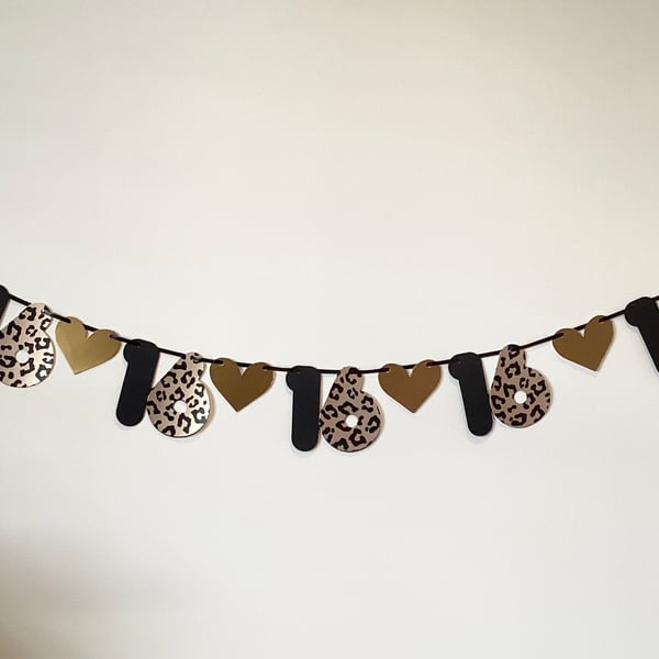Birthday (any age) Leopard Print Number Banner Party Bunting 16th 17th 18th