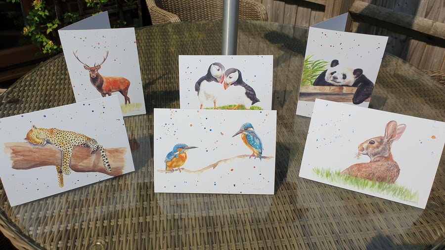 Six Wildlife Greetings Cards and Envelopes