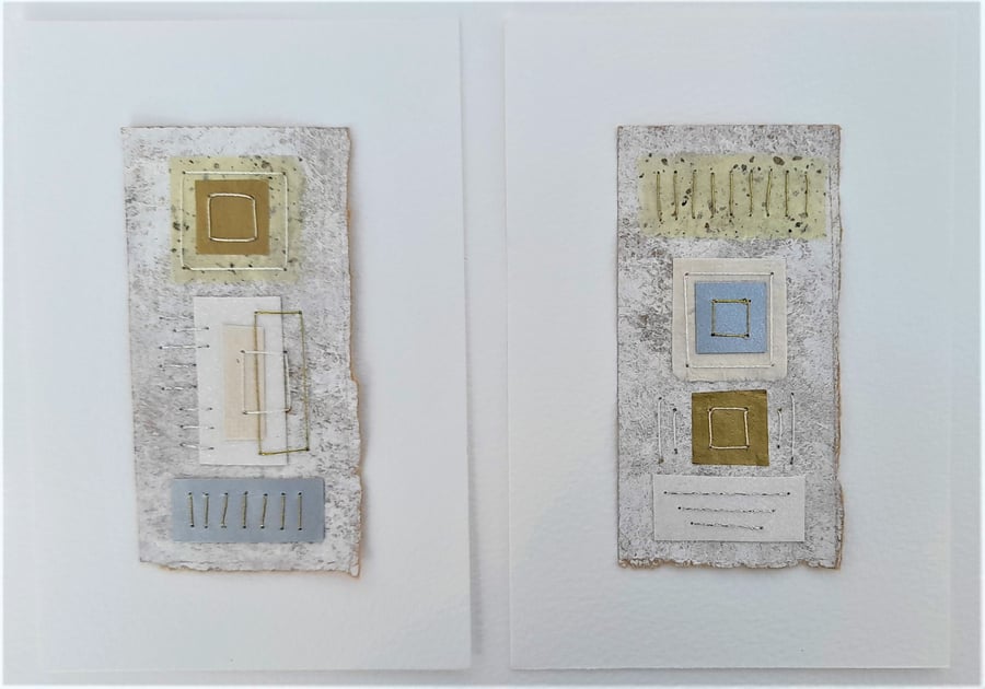 Cream Speckle Gold Silver & Naturals Handstitched Geometric Small Art Pictures