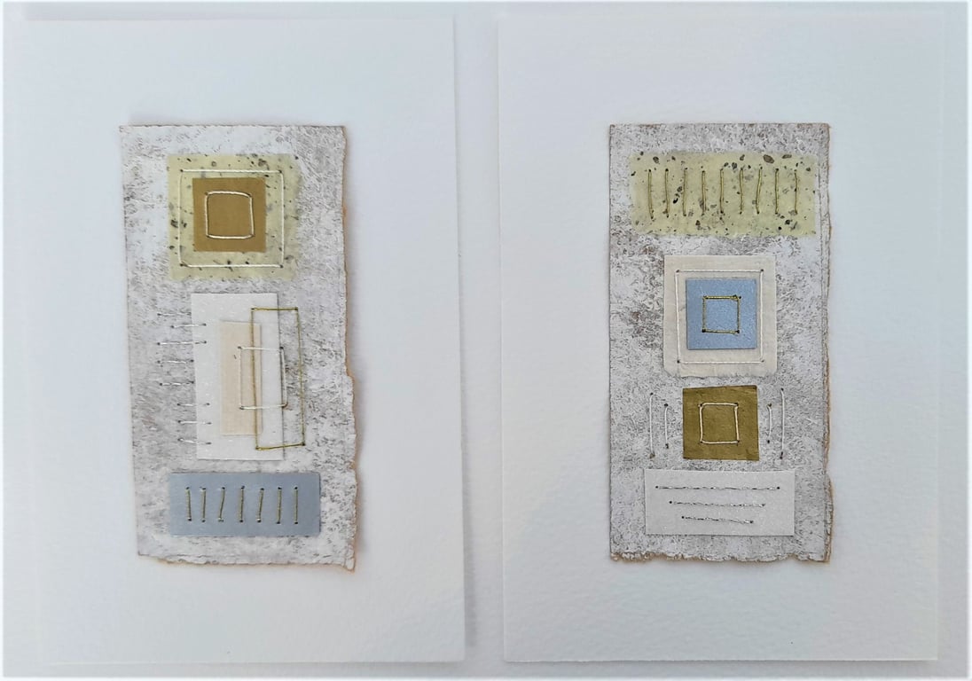 Cream Speckle Gold Silver & Naturals Handstitched Geometric Small Art Pictures