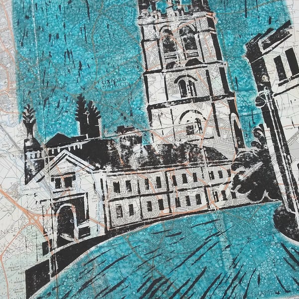 Magdalen tower Oxford (on vintage map)