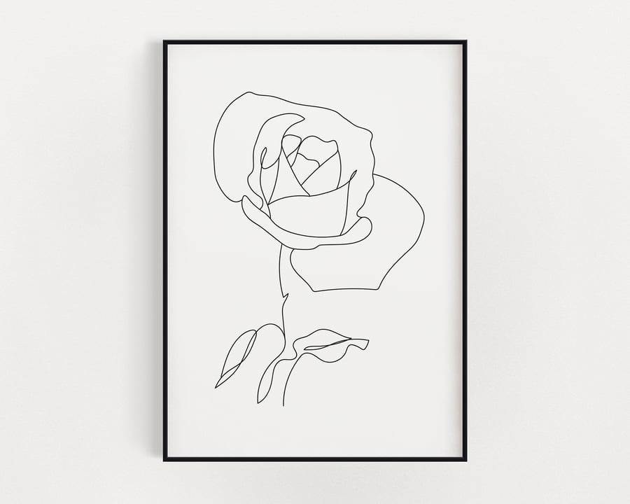 LINE ART DRAWING, Rose Print, Minimalist Flower Print, Flower Drawing, Wall Art 