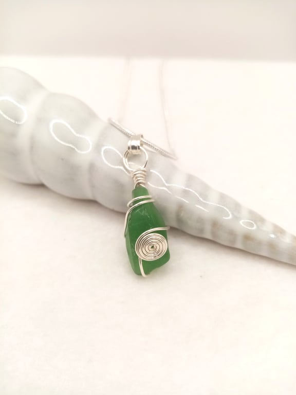 Wire Wrapped Sea Glass Necklace, Sea Glass, Gifts for her, Free Postage