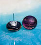 Purple and Gold Dichroic Glass Earrings on Silver Studs - 2511 - Image 6