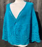 Soft Teal Blue Wool Unique Hand Knitted Crescent Lace Shawl Wrap Scarf - Image 5