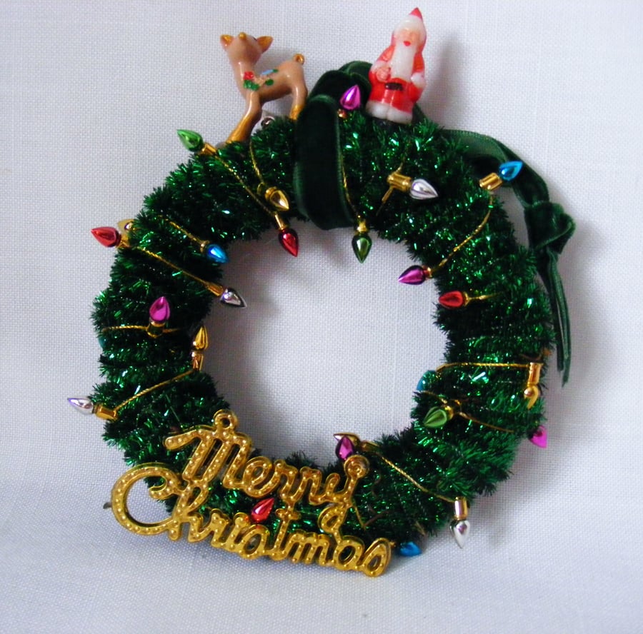 Handmade santa and reindeer christmas wreath.