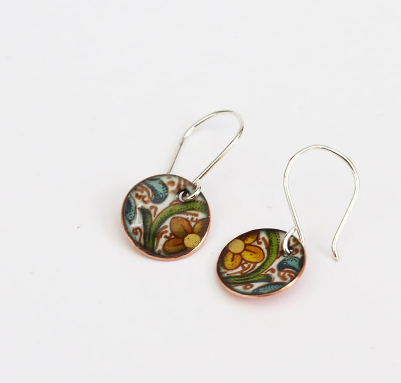 Patterned enamelled copper earrings