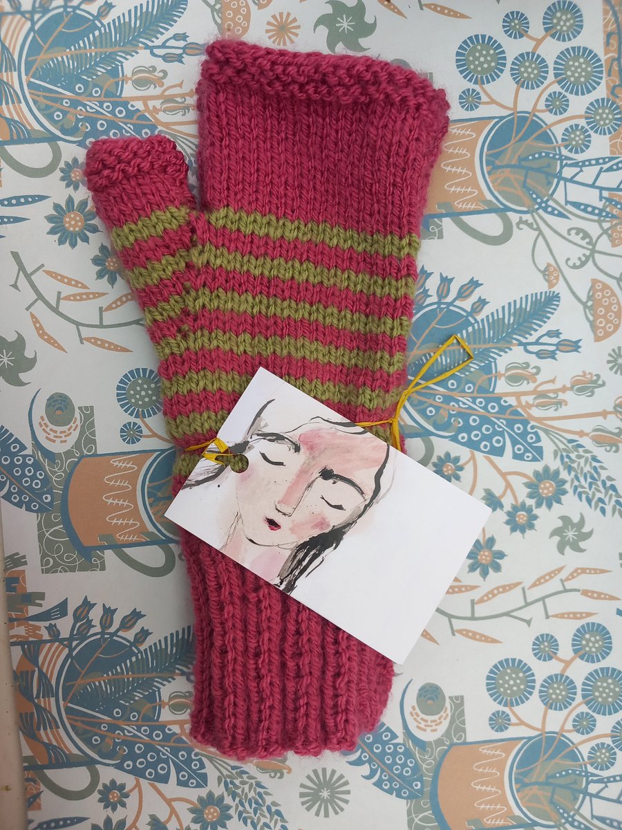 Hand knitted fingerless mitts ladys small