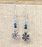 Snowflake earrings with blue Swarovski crystals, silver plated - Image 1